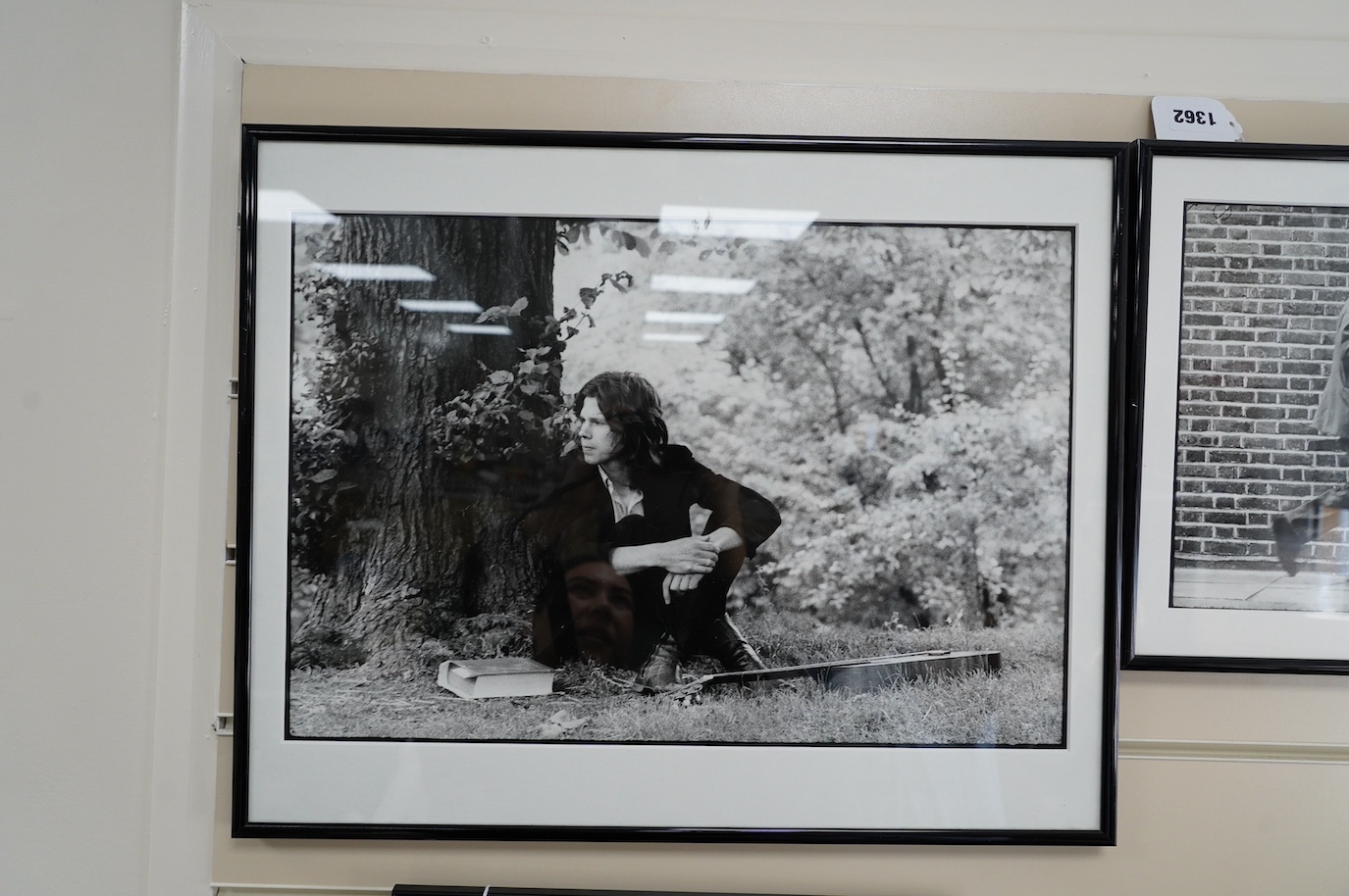 Keith Morris, two framed photographs of Nick Drake (as produced for the exhibition in 2004 at Redfern’s Music Picture Gallery), both initialled ‘KM.04’, larger frame 41cm x 51cm. Condition - good.